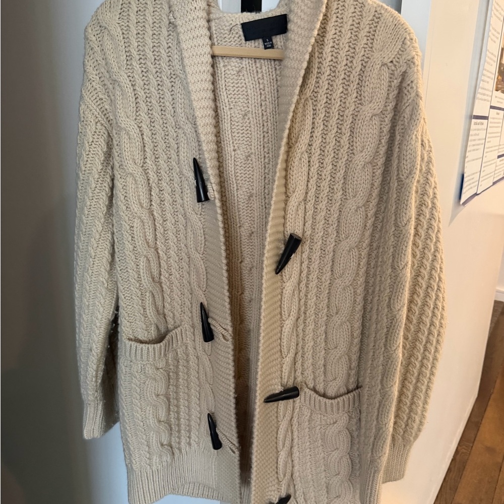 Nili Lotan wool Hansel hooded Cable Knit Cardigan with Toggle Buttons